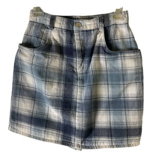 A. Byer California Women's 9 Blue White High-Waisted Plaid Skort Cotton